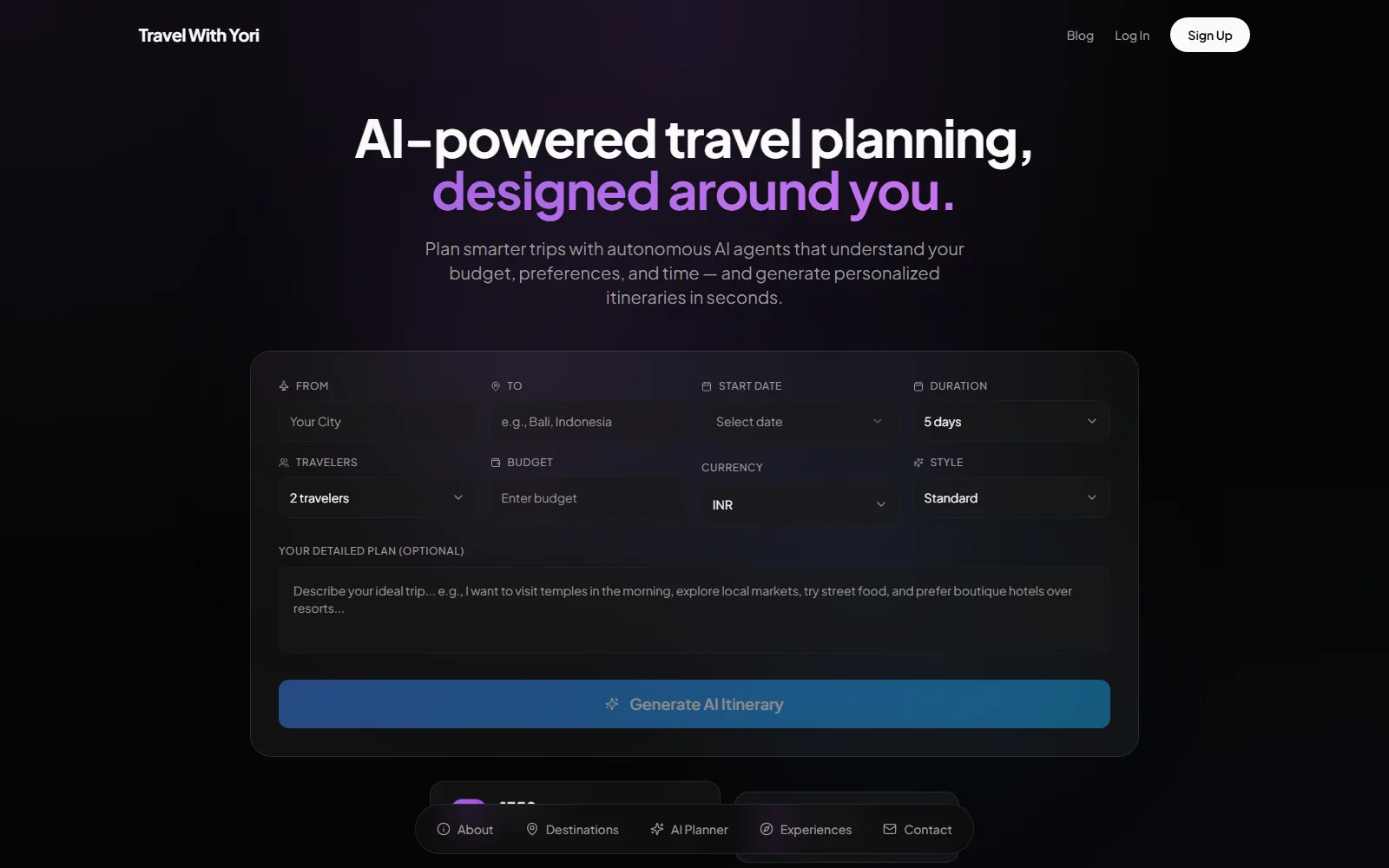The YoriTrip AI trip planner